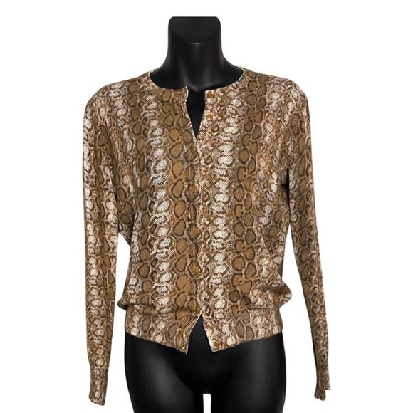 Ava Paige Tan Snakeskin Animal Print Knit Cardigan Sweater Size Small - Picture 3 of 9